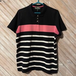 Lauren Ralph Lauren stripped 3 button v neck collared polo shirt 1X pink